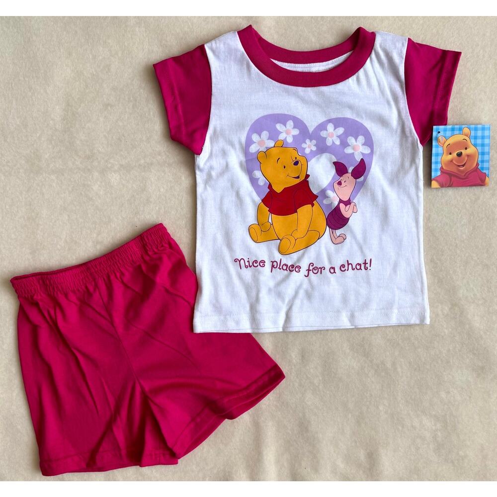 Vintage 90s Disney Pooh Shorts Set Girls Size 3T Piglet Nice Place For A Chat